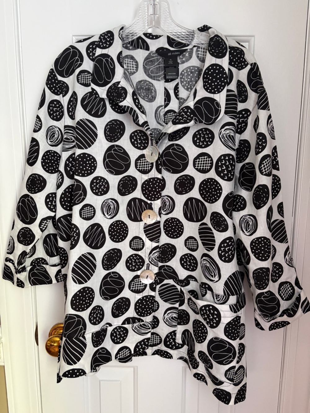 Ali Miles Black and White Polka Dot Tunic Top